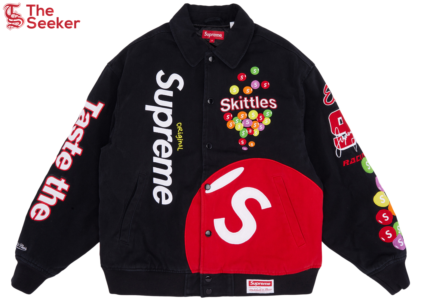 Supreme Skittles Mitchell & Ness Varsity Jacket Black