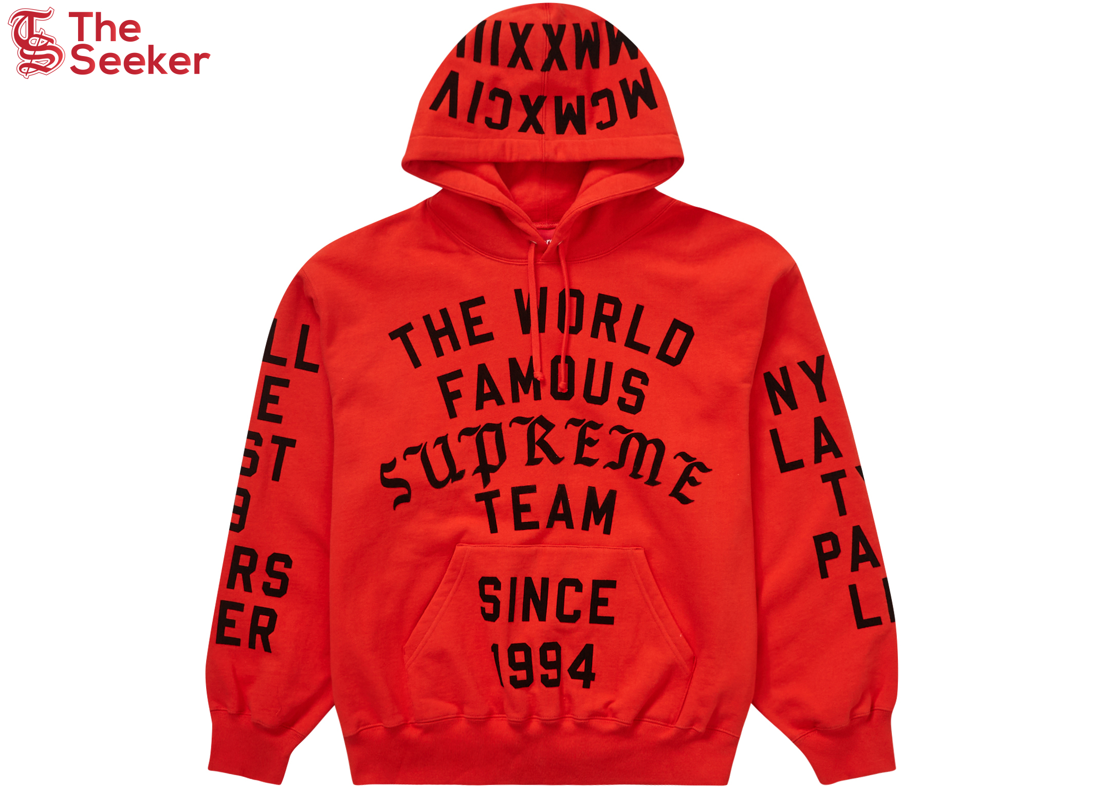 Supreme Team Flocked Hooded Sweatshirt Bright Red