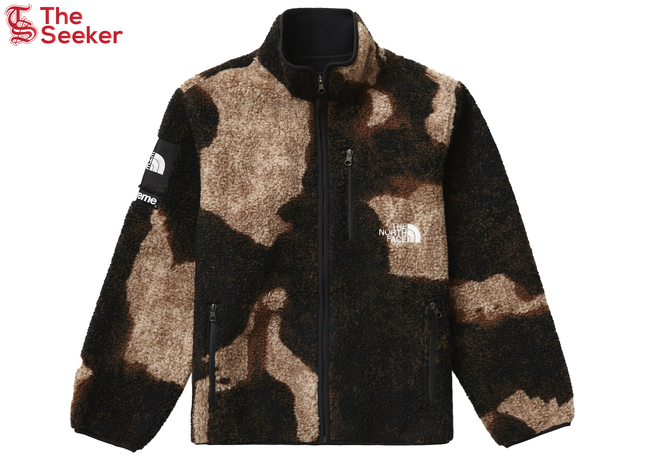 Supreme The North Face Bleached Denim Print Fleece Jacket Black