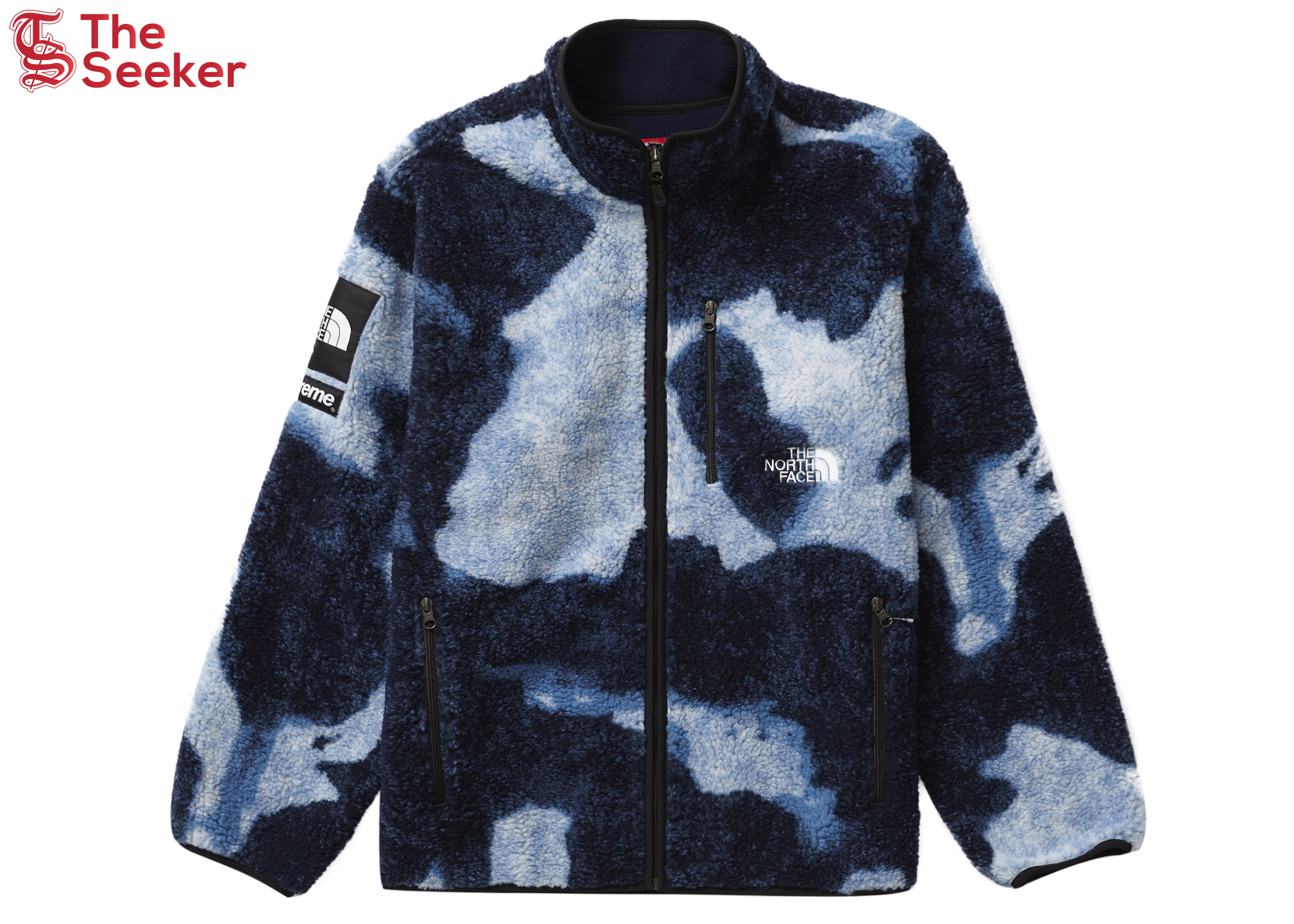 Supreme The North Face Bleached Denim Print Fleece Jacket Indigo