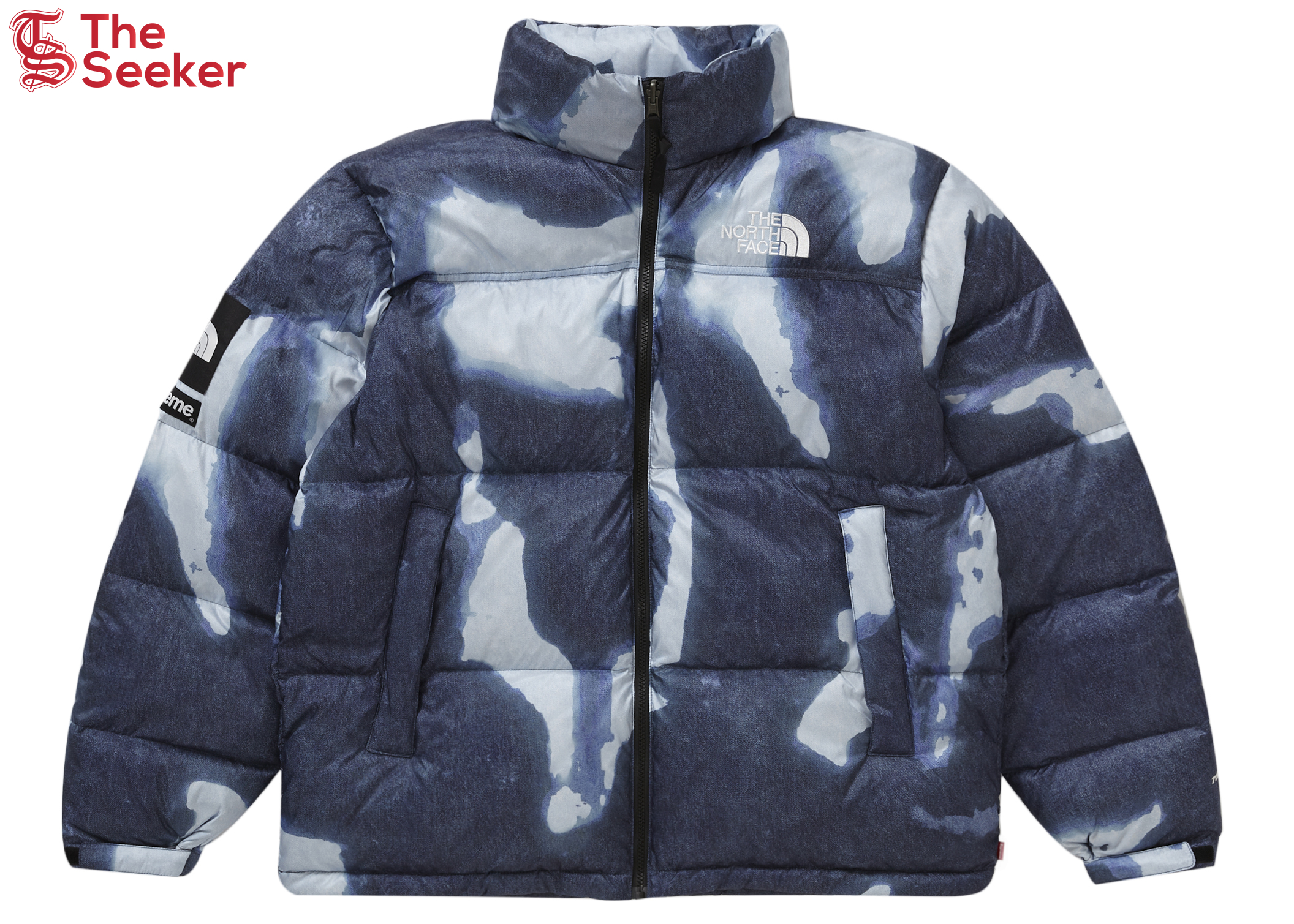 Supreme The North Face Bleached Denim Print Nuptse Jacket Indigo