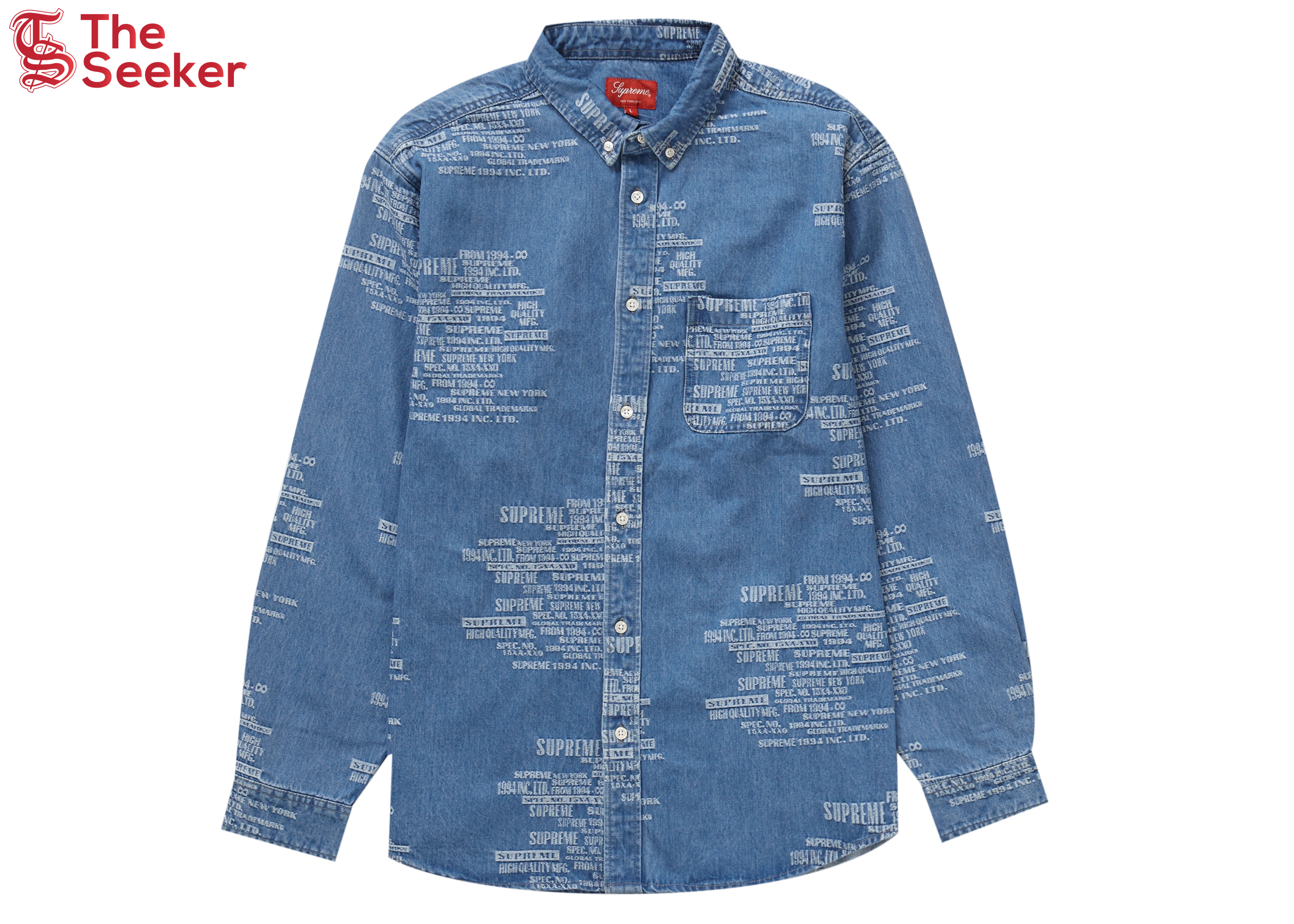 Supreme Trademark Jacquard Denim Shirt Washed Blue