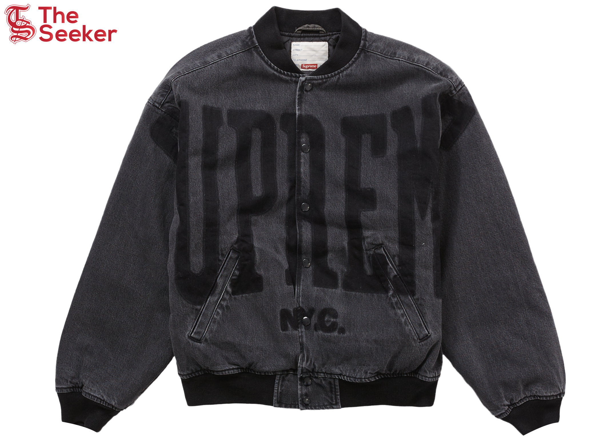 Supreme Washed Knockout Denim Varsity Jacket Washed Black